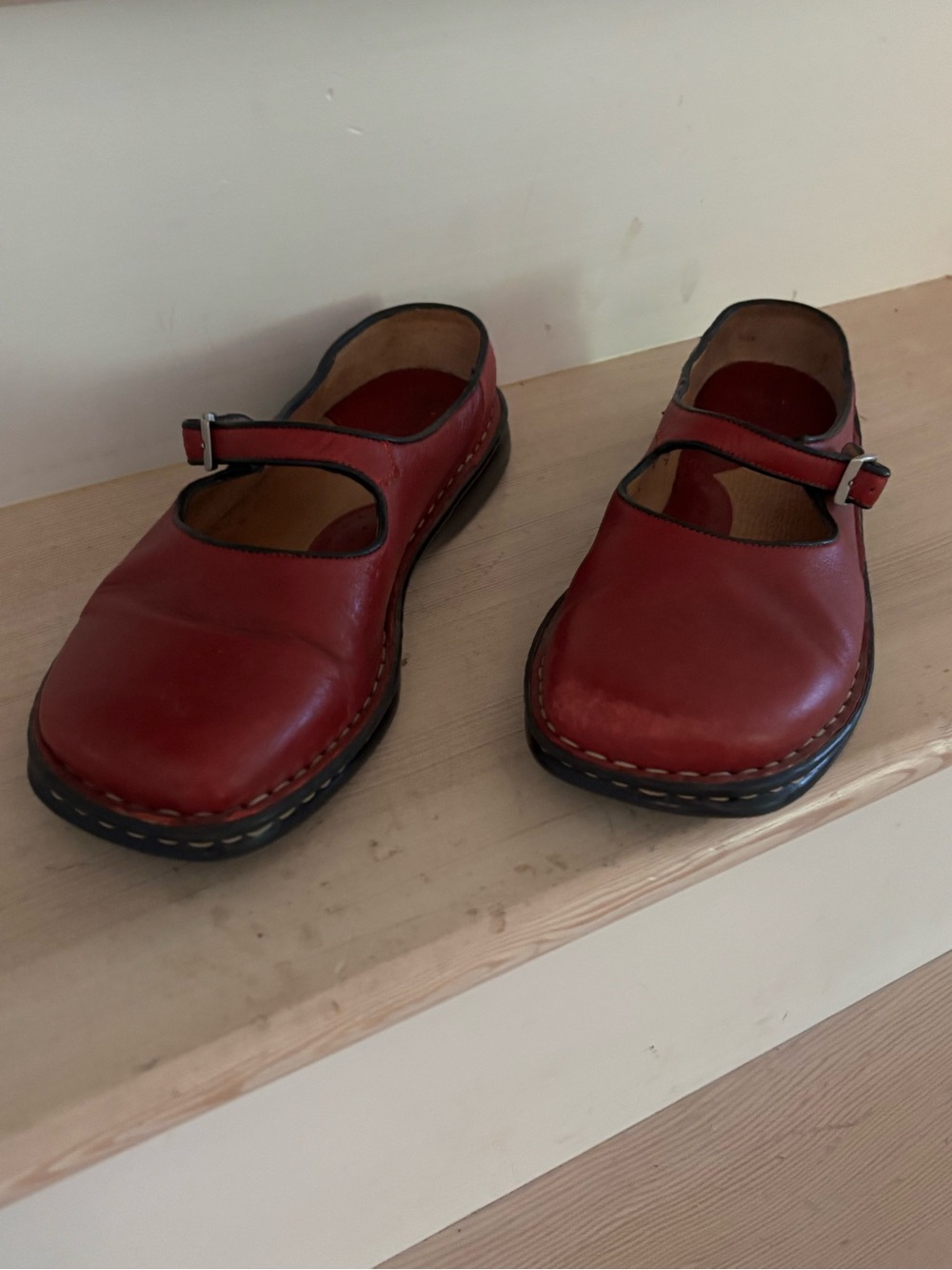 Born Red Leather Mary Jane Clogs with Buckle - Picture 4 of 9